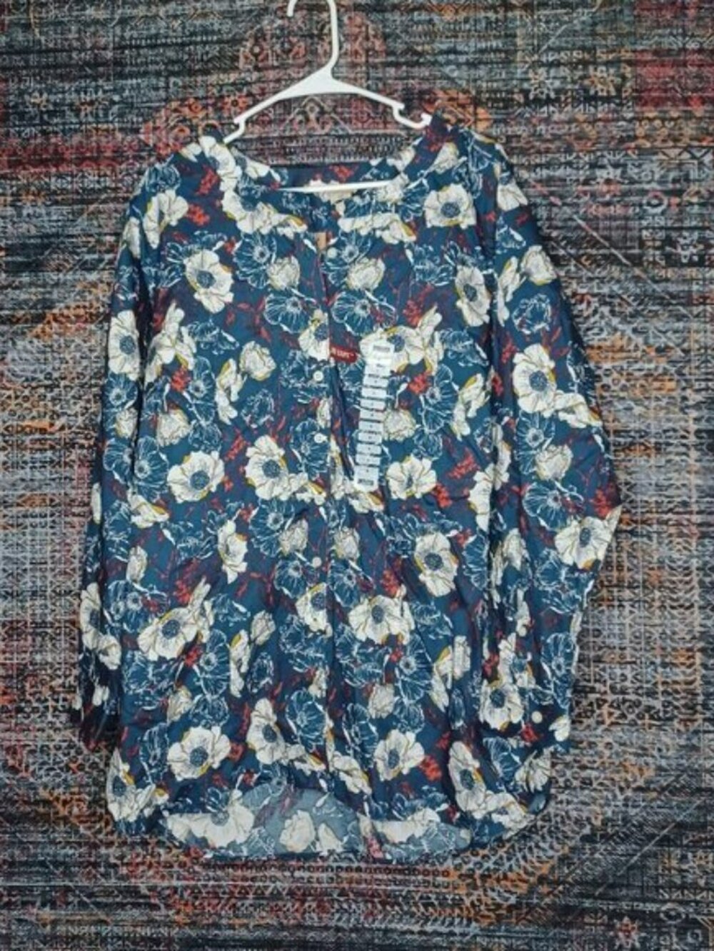 Duluth womens colorful floral WrinkleFighter button Tunic top 1X NWT